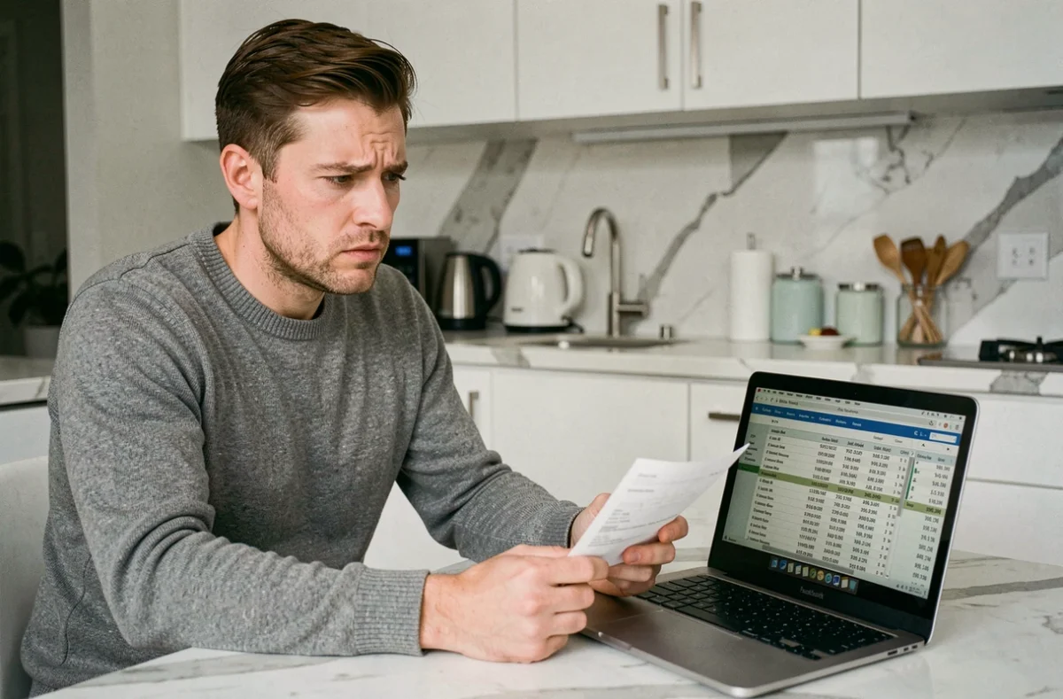Propriétaire bailleur gérant ses finances locatives sur ordinateur pour anticiper les risques d'impayés