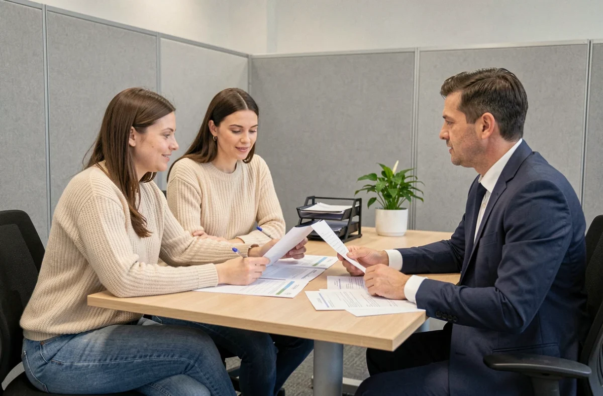 Couple en rendez-vous avec un conseiller Action Logement pour une demande d'aide au logement