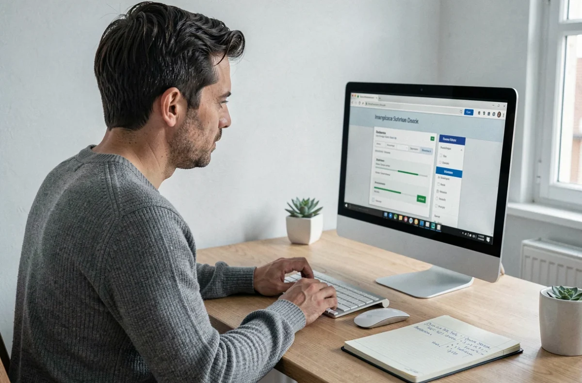 Homme comparant des offres d'assurance emprunteur en ligne pour un prêt immobilier
