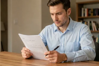 Homme lisant un contrat de location pour comprendre le fonctionnement d'une caution logement