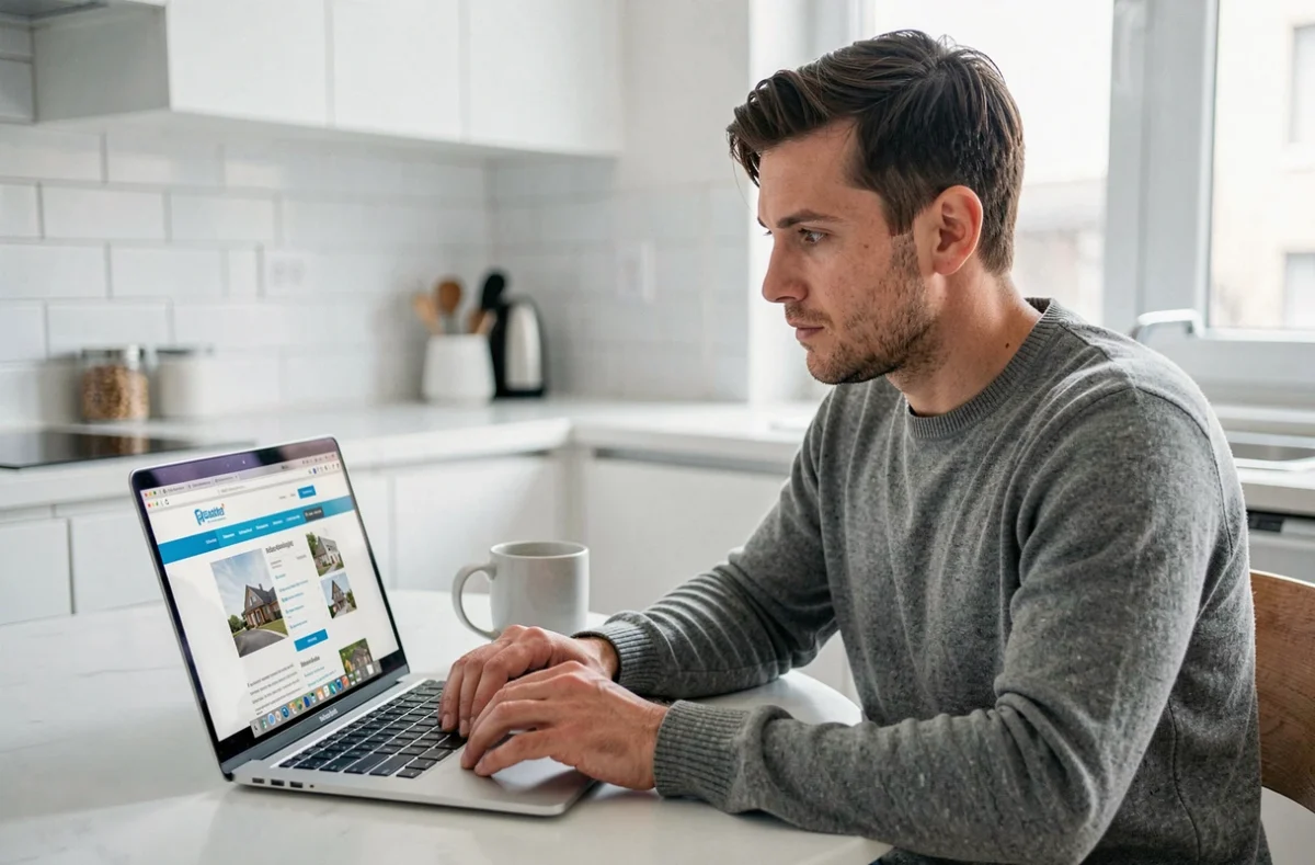 Homme effectuant une demande d'aide Action Logement en ligne sur son ordinateur portable