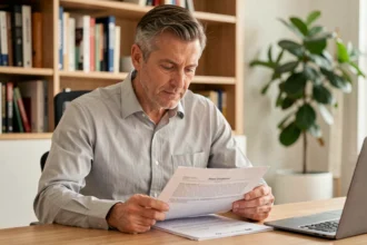 Investisseur immobilier consultant ses documents Censi-Bouvard à son bureau