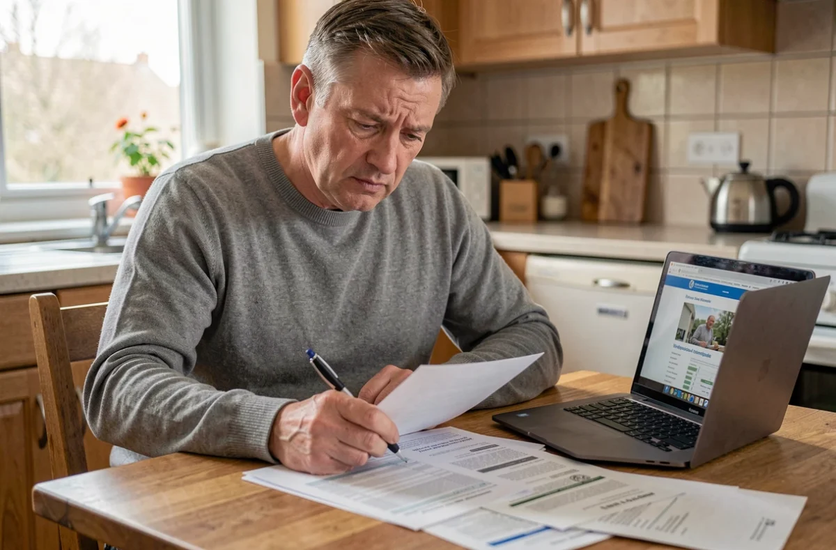 Homme consultant des documents administratifs pour annuler une taxe de logement vacant à son domicile