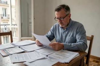 Propriétaire inquiet face aux charges et documents de copropriété dans son appartement